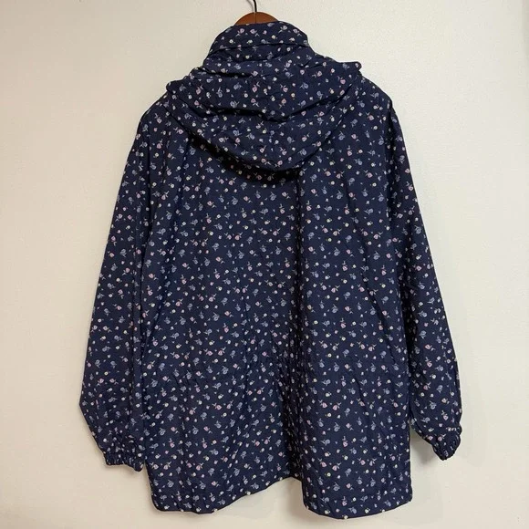 Vintage Northern Reflections XL Floral Rain Jacket Hooded Windbreaker Navy Nylon - Picture 9 of 12